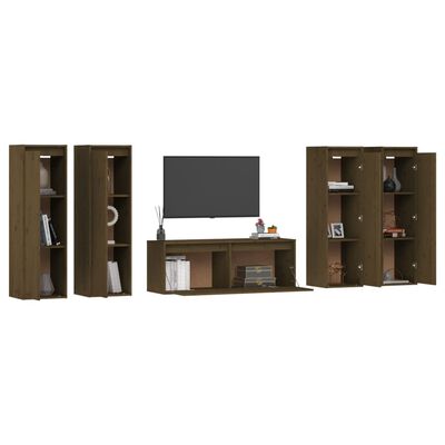 vidaXL Muebles para TV 5 piezas madera maciza de pino marrón miel