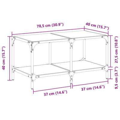 vidaXL Mesa de centro superficie de vidrio acero 78,5x40x40 cm