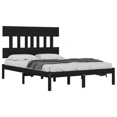 vidaXL Estructura de cama madera maciza negro Supe King 180x200 cm