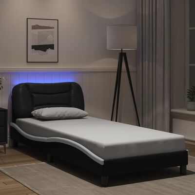 vidaXL Estructura cama con LED cuero sintético negro blanco 90x190 cm