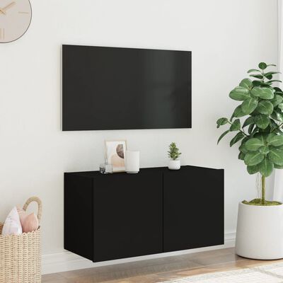 vidaXL Mueble de TV de pared con luces LED negro 80x35x41 cm