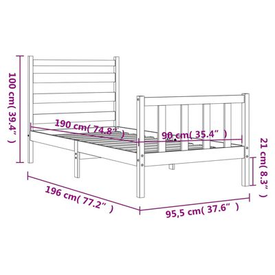 vidaXL Estructura de cama con cabecero madera maciza blanco 90x190 cm