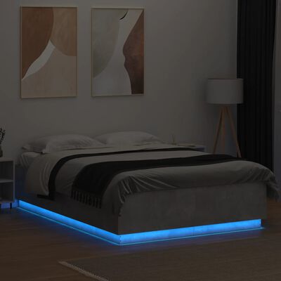 vidaXL Estructura cama con luces LED madera gris hormigón 120x200 cm