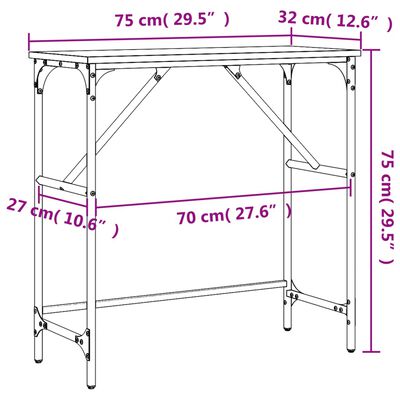 vidaXL Mesa consola madera de ingeniería marrón roble 75x32x75 cm