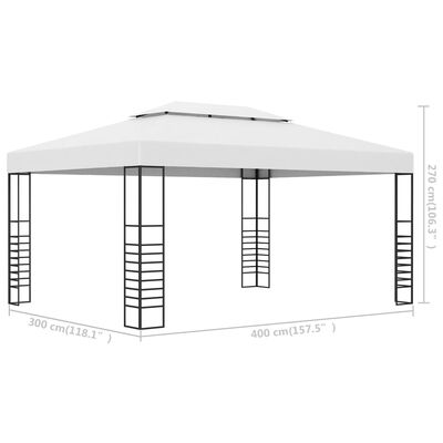 vidaXL Cenador de jardín acero recubrimiento polvo blanco 4x3x2,7 m