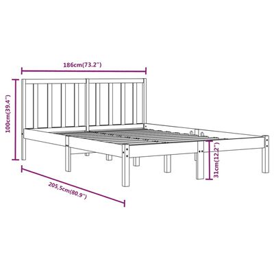 vidaXL Estructura de cama madera maciza Super King negra 180x200 cm