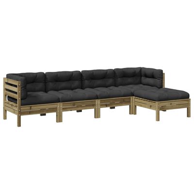 vidaXL Set de sofás jardín 5 pzas con cojines madera pino impregnada