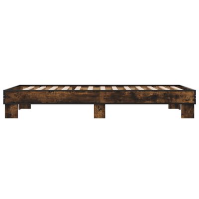 vidaXL Estructura cama madera ingeniería metal roble humo 75x190 cm