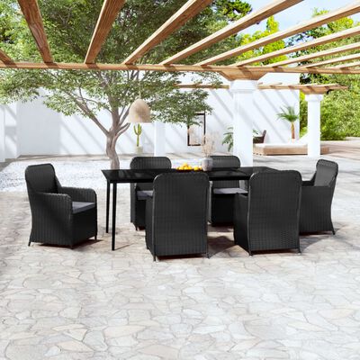 vidaXL Juego de comedor de jardín 7 piezas con cojines negro