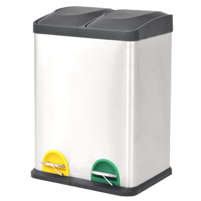 vidaXL Cubo de reciclaje y basura con pedal acero inoxidable 36 L