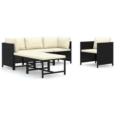 vidaXL Set de muebles de jardín 6 pzas y cojines ratán sintético negro