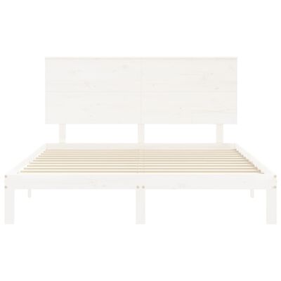 vidaXL Estructura de cama matrimonio con cabecero madera maciza blanco