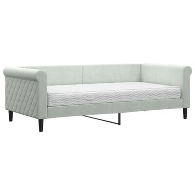 vidaXL Sofá cama con colchón terciopelo gris claro 90x190 cm
