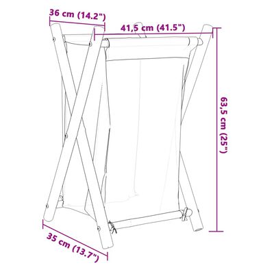 vidaXL Cesto de la ropa sucia de bambú blanco crema 41,5x36x63,5 cm