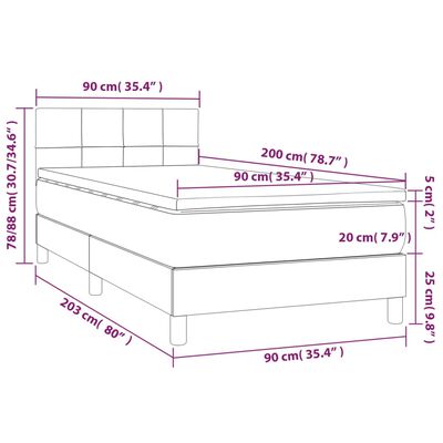 vidaXL Cama box spring colchón y LED terciopelo verde oscuro 90x200 cm