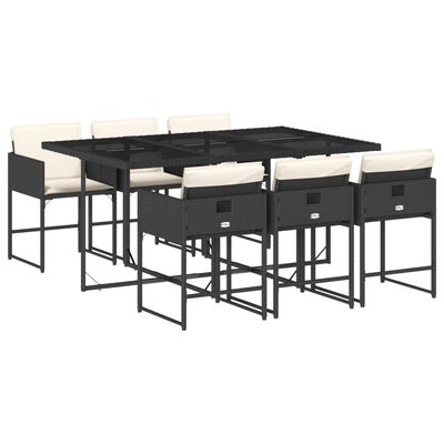 vidaXL Set de comedor de jardín 7 pzas y cojines ratán sintético negro