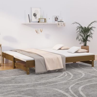 vidaXL Sofá cama extraíble madera maciza de pino marrón 2x(100x200) cm