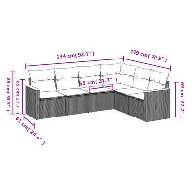 vidaXL Set de muebles de jardín 6 pzas y cojines ratán sintético gris