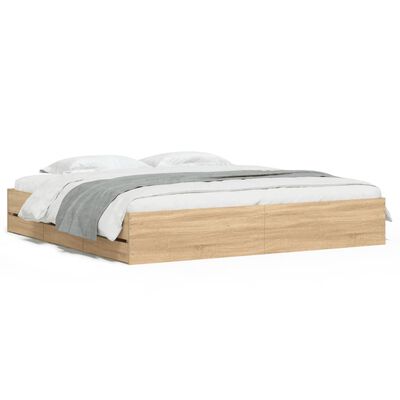 vidaXL Cama con cajones madera ingeniería roble Sonoma 180x200 cm