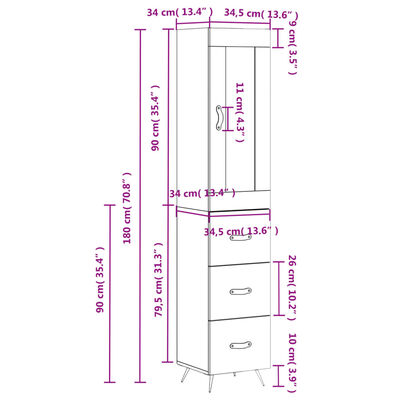 vidaXL Aparador de madera contrachapada gris hormigón 34,5x34x180 cm