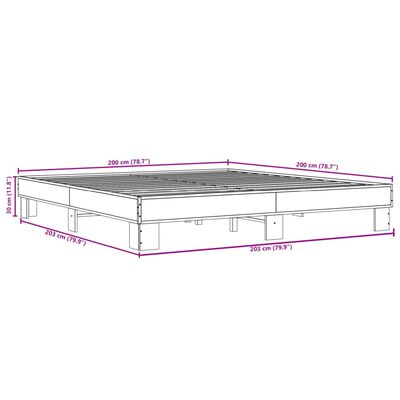 vidaXL Estructura cama madera ingeniería metal roble ahumado 200x200cm