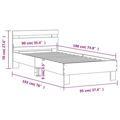 vidaXL Cama con cabecero madera de ingeniería gris hormigón 90x190 cm