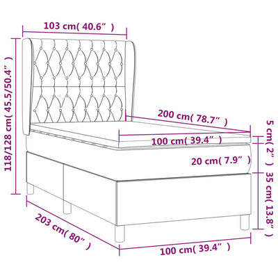 vidaXL Cama box spring con colchón tela marrón oscuro 100x200 cm