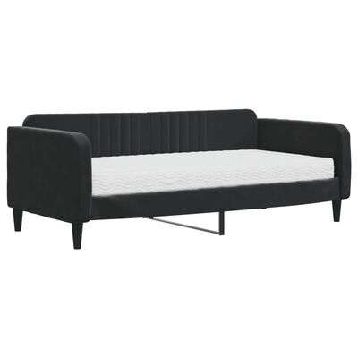 vidaXL Sofá cama con colchón terciopelo negro 90x190 cm