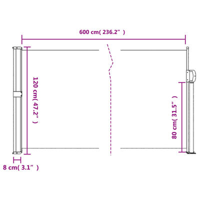 vidaXL Toldo lateral retráctil rojo 120x600 cm