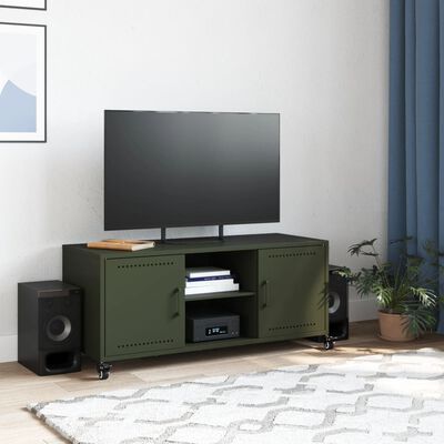 vidaXL Mueble de TV de acero verde oliva 100,5x39x43,5 cm