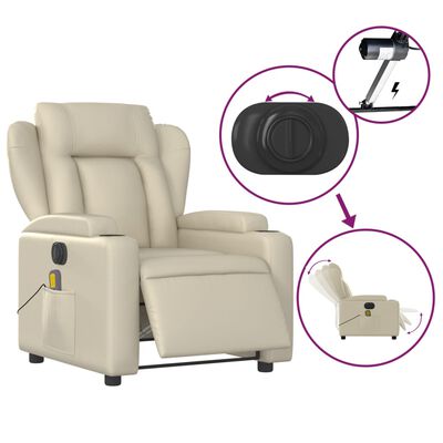 vidaXL Sillón de masaje reclinable eléctrico cuero sintético crema