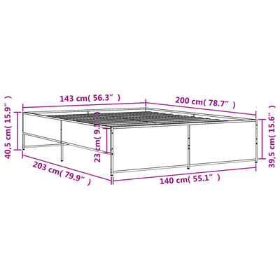 vidaXL Estructura cama madera ingeniería metal gris Sonoma 140x200 cm