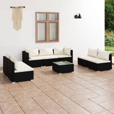 vidaXL Set de muebles de jardín 8 pzas y cojines ratán sintético negro