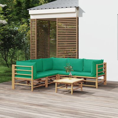 vidaXL Set de muebles de jardín 6 piezas bambú con cojines verde