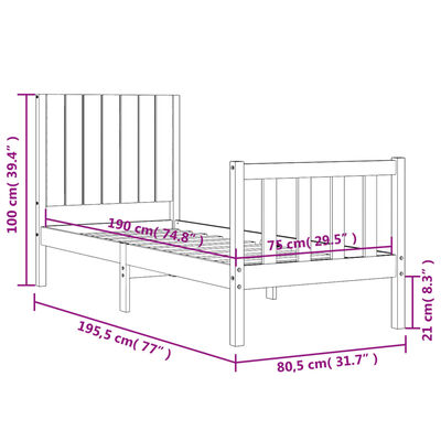 vidaXL Estructura de cama individual con cabecero madera maciza