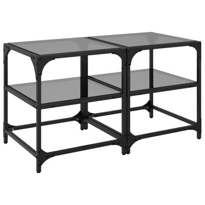 vidaXL Mesa de centro superficie vidrio 2 uds acero negro 40x40x45 cm