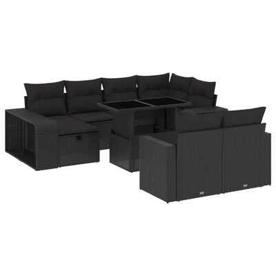 vidaXL Set de sofás de jardín 11 pzas y cojines ratán sintético negro