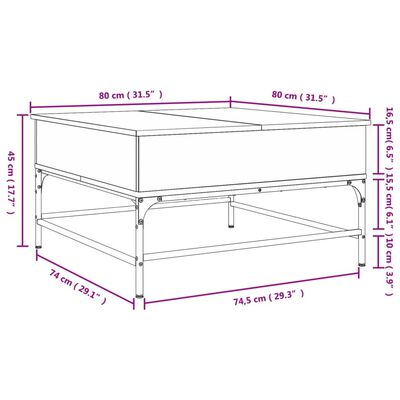 vidaXL Mesa de centro madera ingeniería metal roble Sonoma 80x80x45 cm