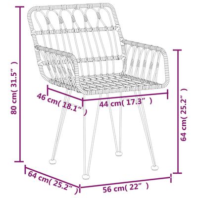 vidaXL Sillas de jardín con reposabrazos 2 uds ratán PE 56x64x80 cm