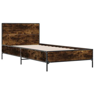 vidaXL Estructura cama madera ingeniería metal roble ahumado 90x190 cm