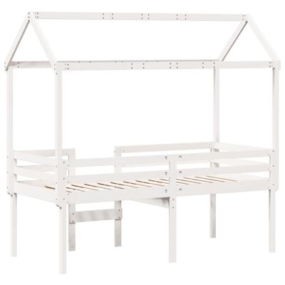 vidaXL Cama alta con techo madera maciza pino blanca 75x190 cm