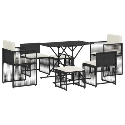 vidaXL Set de comedor de jardín 7 pzas y cojines ratán sintético negro