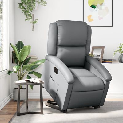 vidaXL Sillón reclinable elevable eléctrico de cuero sintético gris