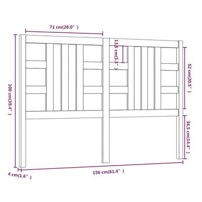 vidaXL Cabecero de cama madera maciza de pino marrón miel 156x4x100 cm