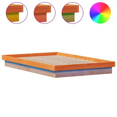 vidaXL Estructura de cama LED madera maciza pino marrón cera 140x190cm