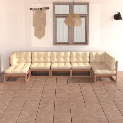 vidaXL Juego de muebles de jardín 7 pzas y cojines madera maciza pino