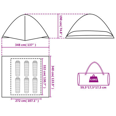 vidaXL Tienda de campaña iglú para 6 personas impermeable naranja