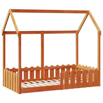 vidaXL Cama con forma de casa de niños madera maciza marrón 80x160 cm