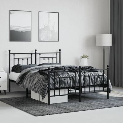 vidaXL Estructura cama sin colchón con estribo metal negro 140x190 cm