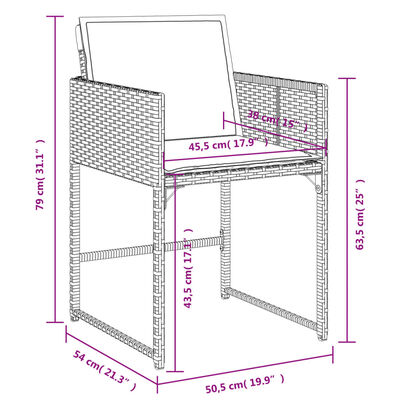 vidaXL Set de comedor de jardín 7 pzas y cojines ratán sintético negro